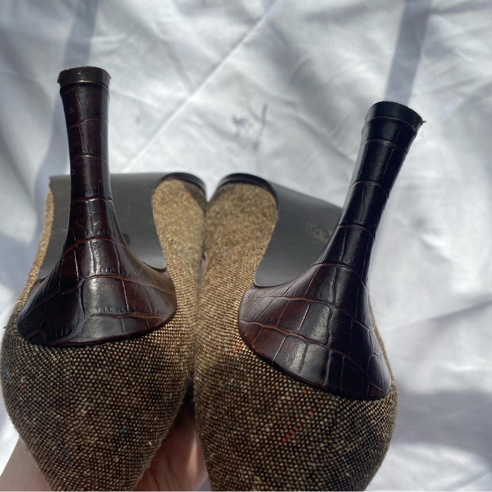 Y2K Mary Jane Strap Brown Office Heels - Picture 6 of 7